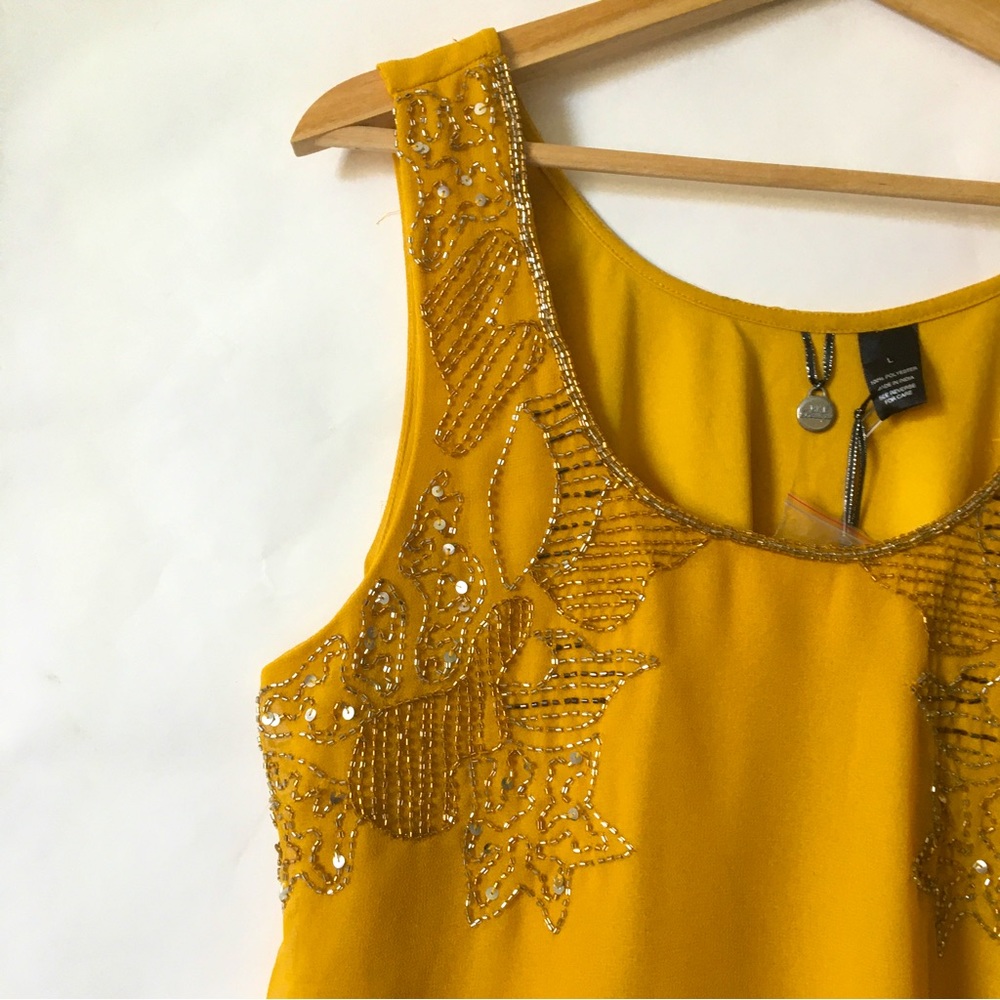 BKE Embellished Sleeveless Tank Top Yellow Gold Size Large - Picture 6 of 16
